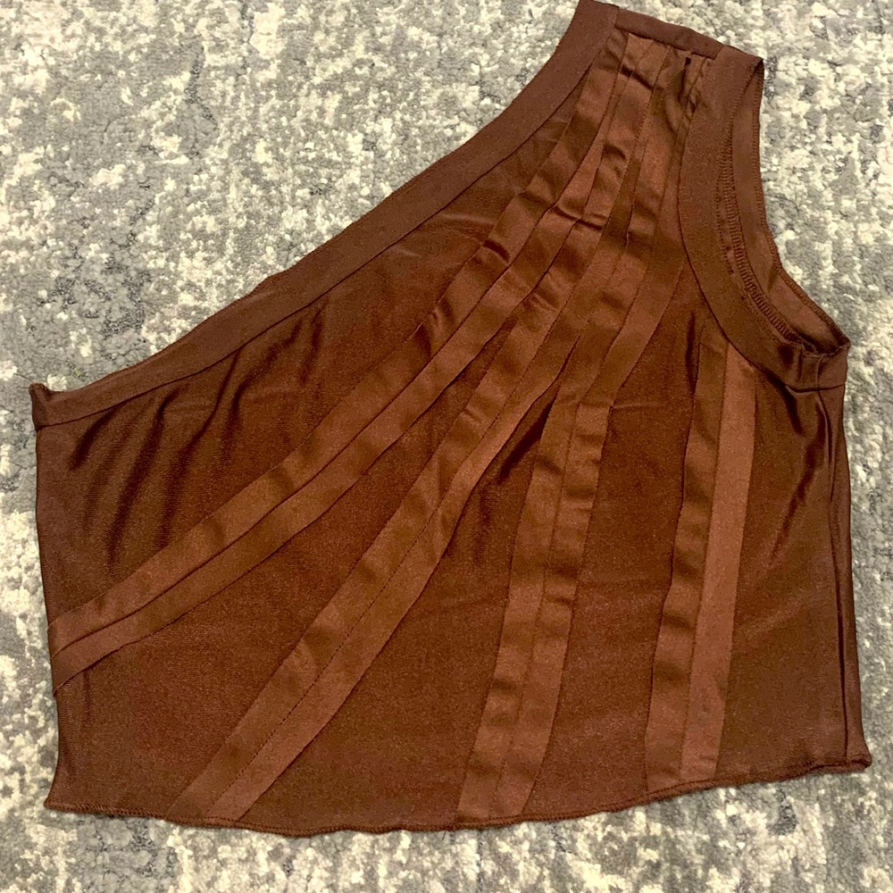 Brown One Shoulder Crop Top - Stylish & Trendy, Size S